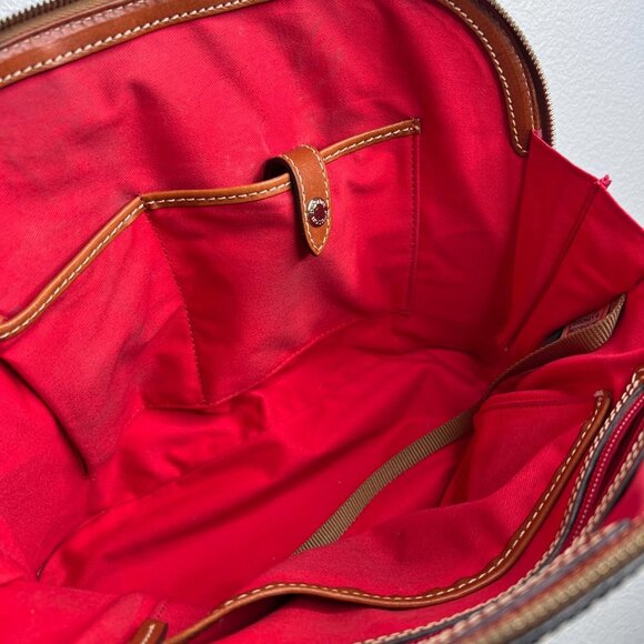 Dooney & Bourke Pebble Grain Zip Around Satchel Black / Cognac Brown Leather Bag - Picture 15 of 16